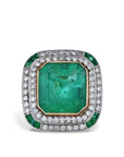 7.44 Carat Colombian Emerald Gold & Platinum Cocktail Ring Rings Estate & Vintage