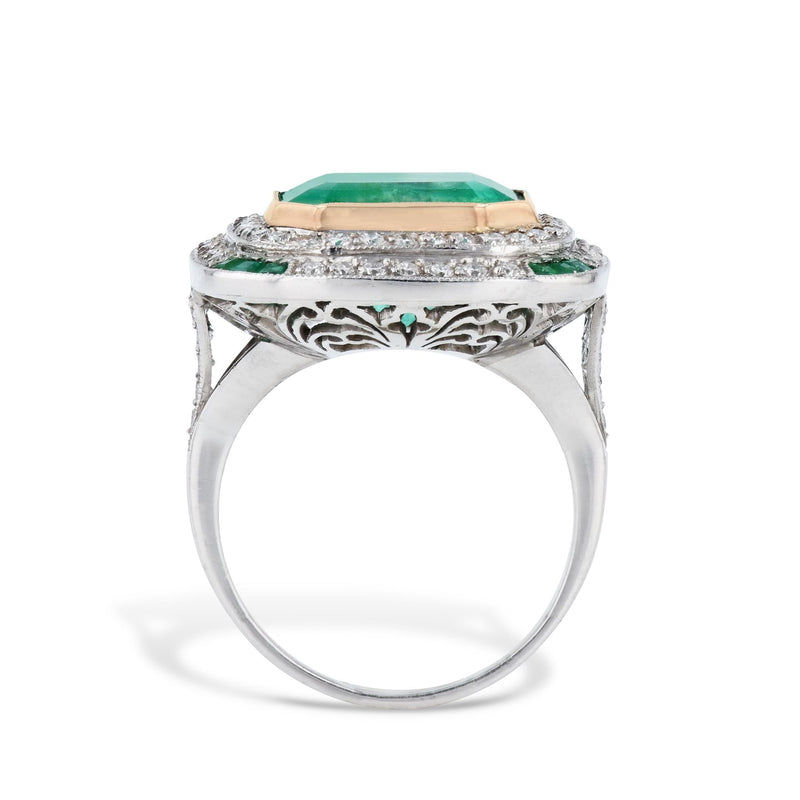 7.44 Carat Colombian Emerald Gold & Platinum Cocktail Ring Rings Estate & Vintage