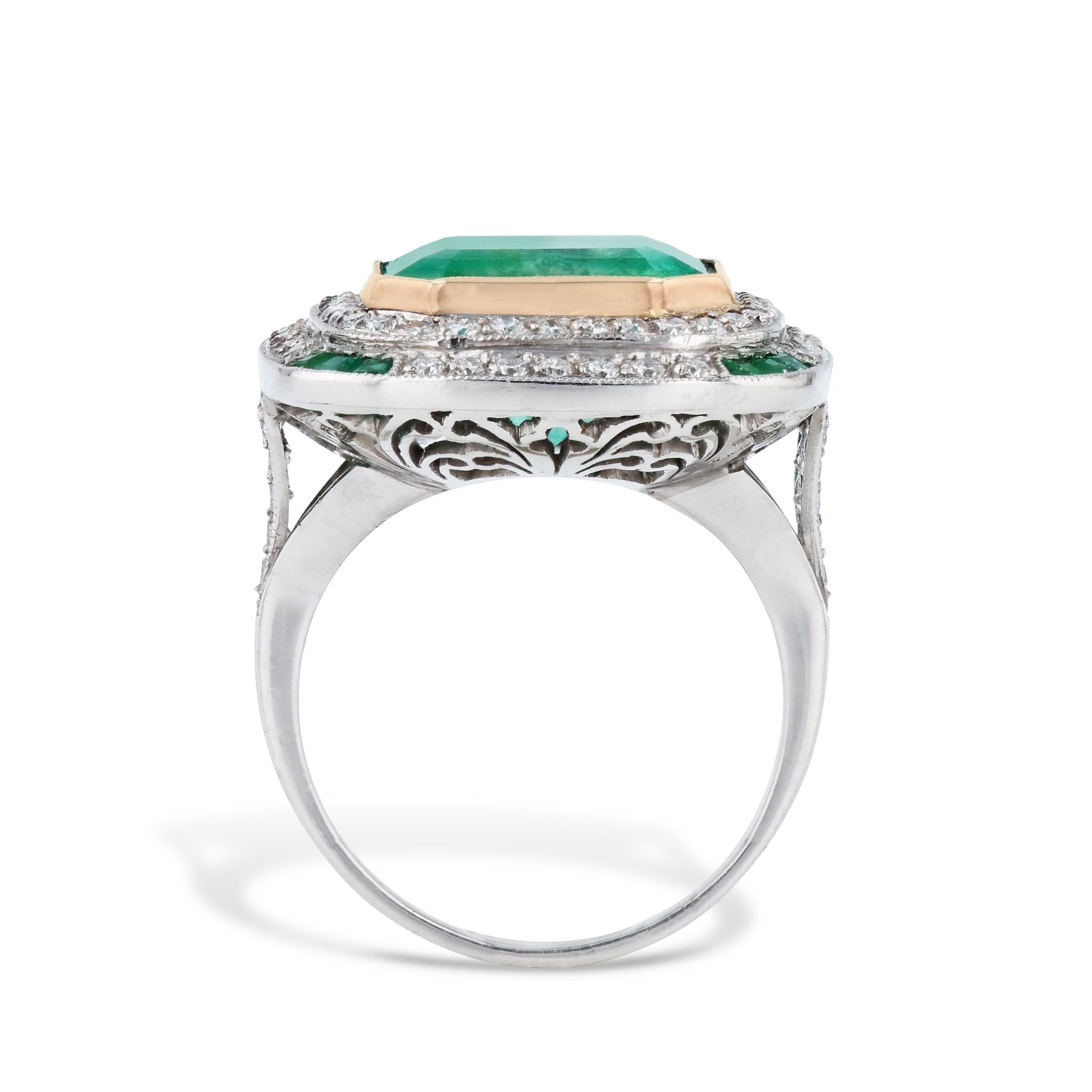 7.44 Carat Colombian Emerald Gold &amp; Platinum Cocktail Ring Rings Estate &amp; Vintage