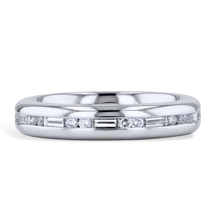 0.83 Carat Round & Baguette Cut Diamond Eternity Band Ring Rings H&H Jewels