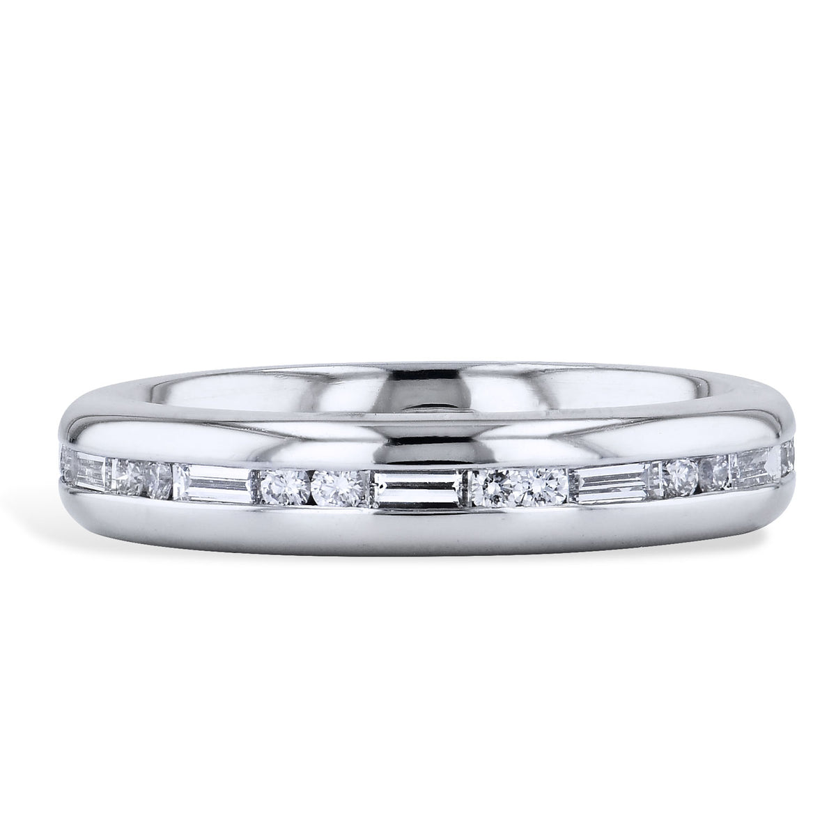 0.83 Carat Round & Baguette Cut Diamond Eternity Band Ring Rings H&H Jewels