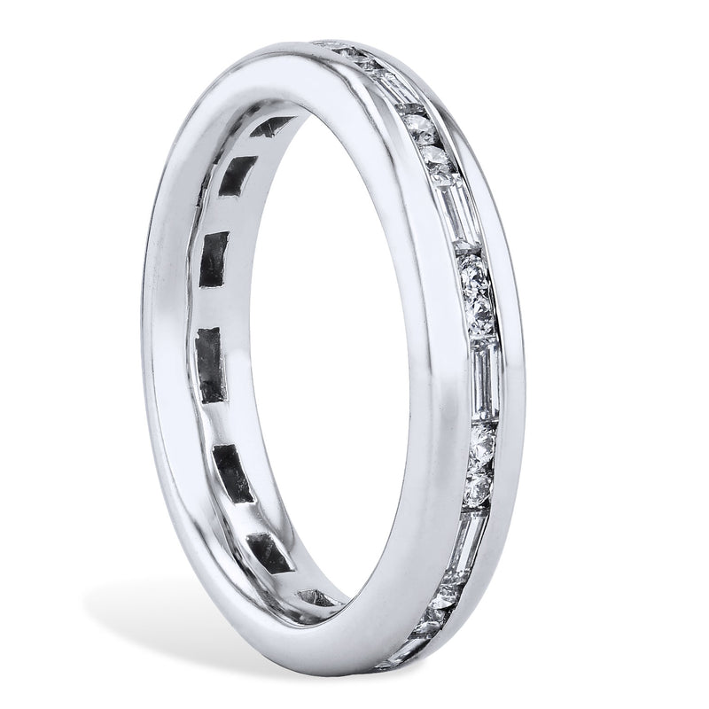 0.83 Carat Round & Baguette Cut Diamond Eternity Band Ring Rings H&H Jewels