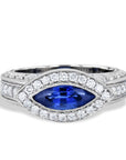 Retro Antique Marquise Blue Sapphire Pave Diamond Platinum Ring Rings H&H Jewels