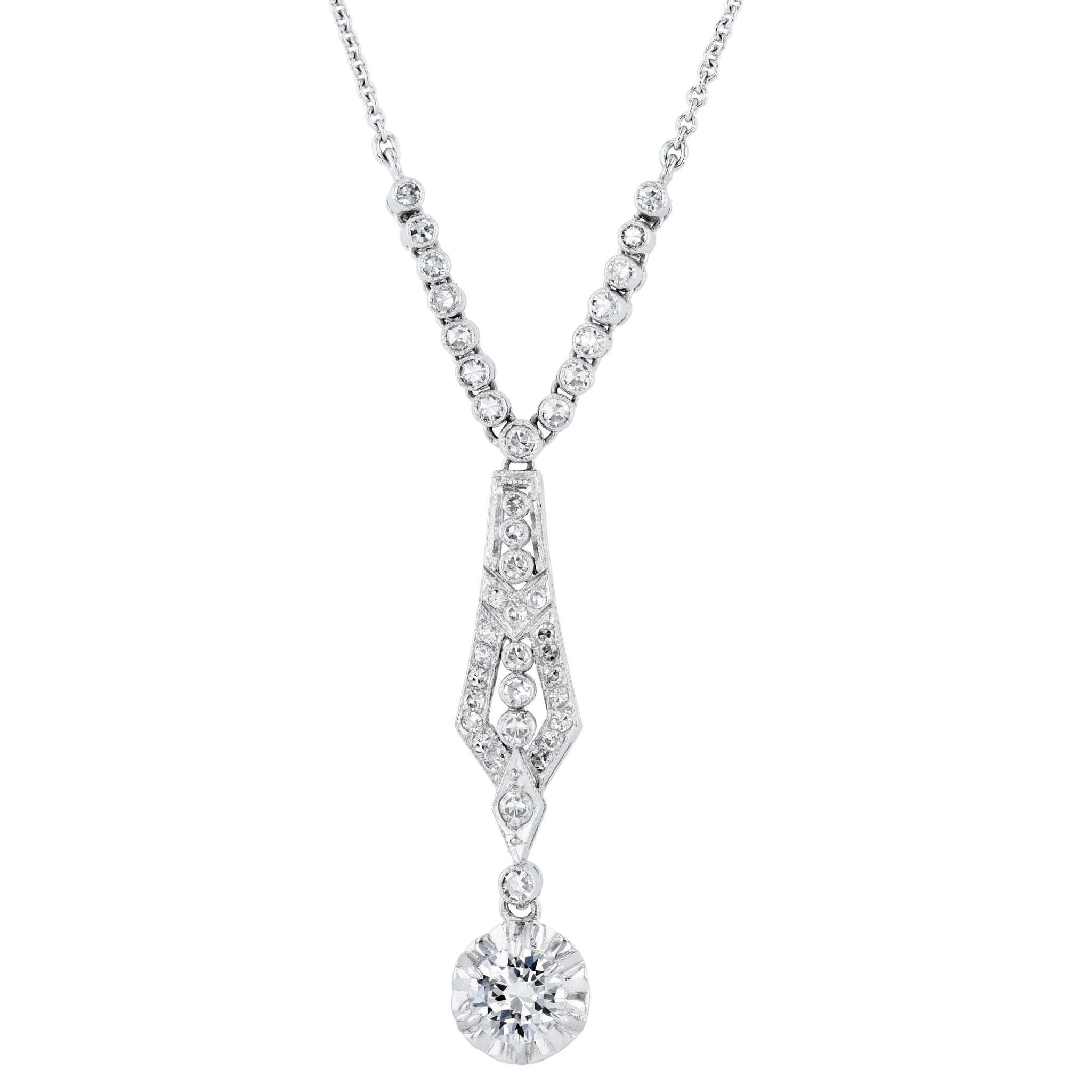 Diamond 18kt White Gold Estate Pendant Necklace Necklaces Estate &amp; Vintage