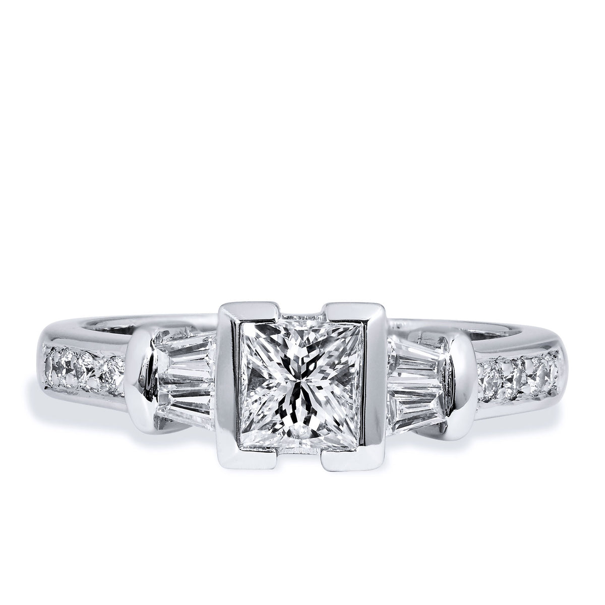 Semi-Bezel Princess Cut Diamond platinum Engagement Ring Engagement Rings H&H Jewels