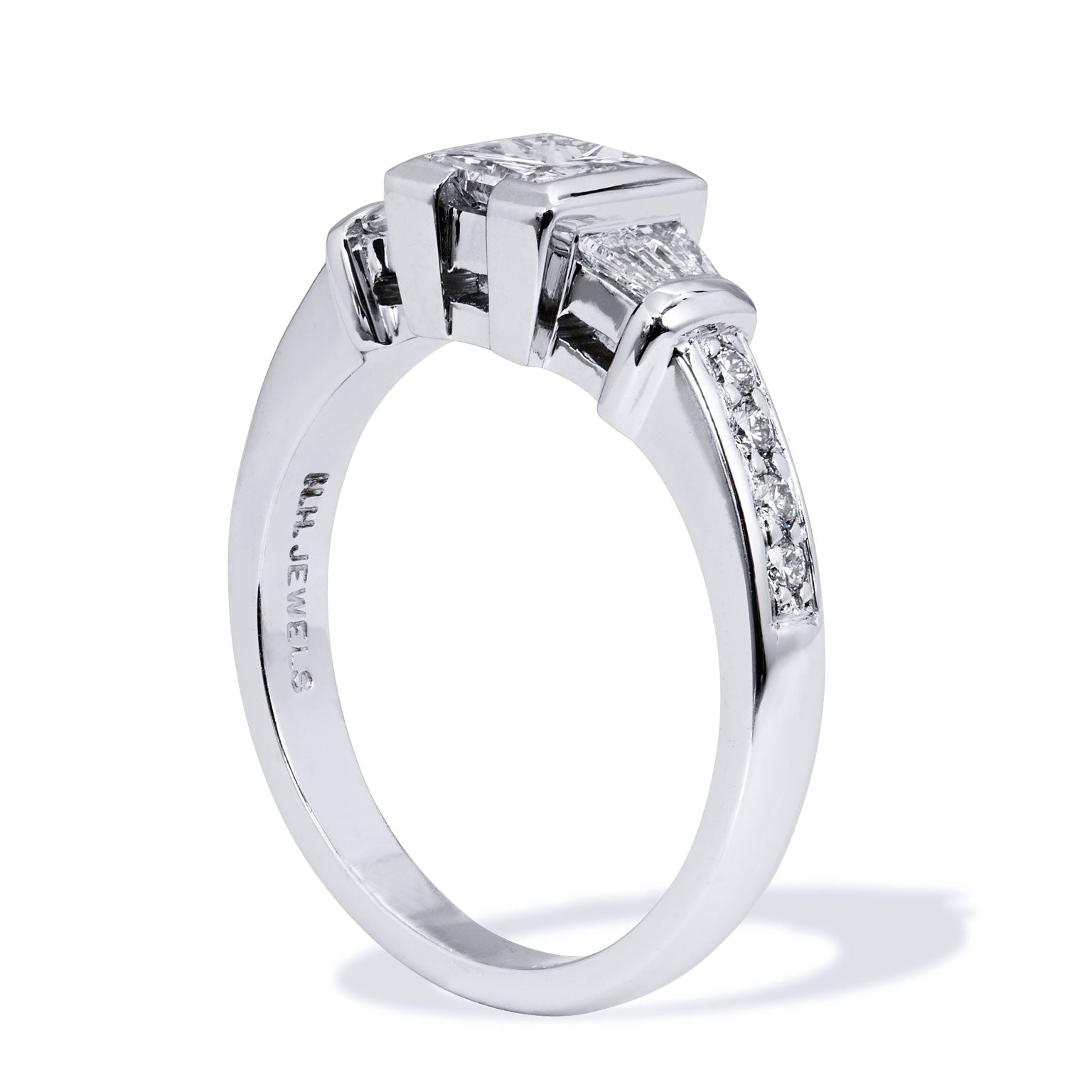 Semi-Bezel Princess Cut Diamond platinum Engagement Ring Engagement Rings H&amp;H Jewels