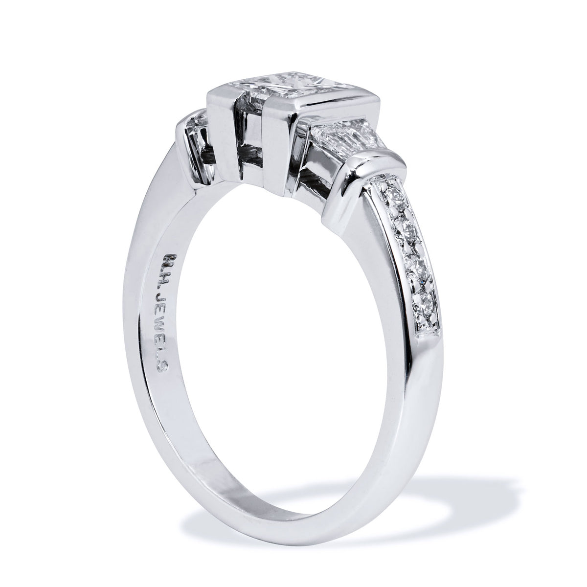 Semi-Bezel Princess Cut Diamond platinum Engagement Ring - Alternate View 1