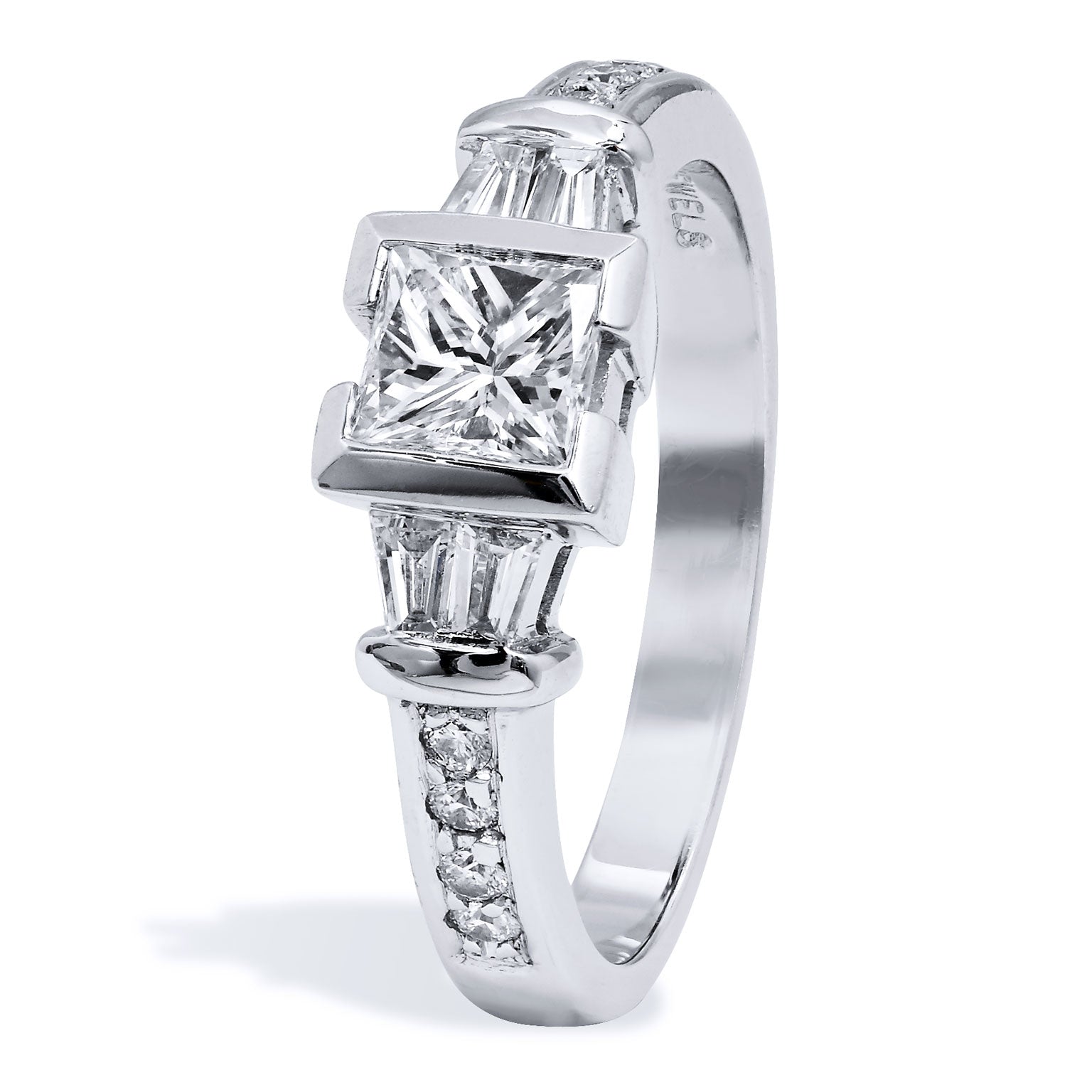 Semi-Bezel Princess Cut Diamond platinum Engagement Ring Engagement Rings H&amp;H Jewels