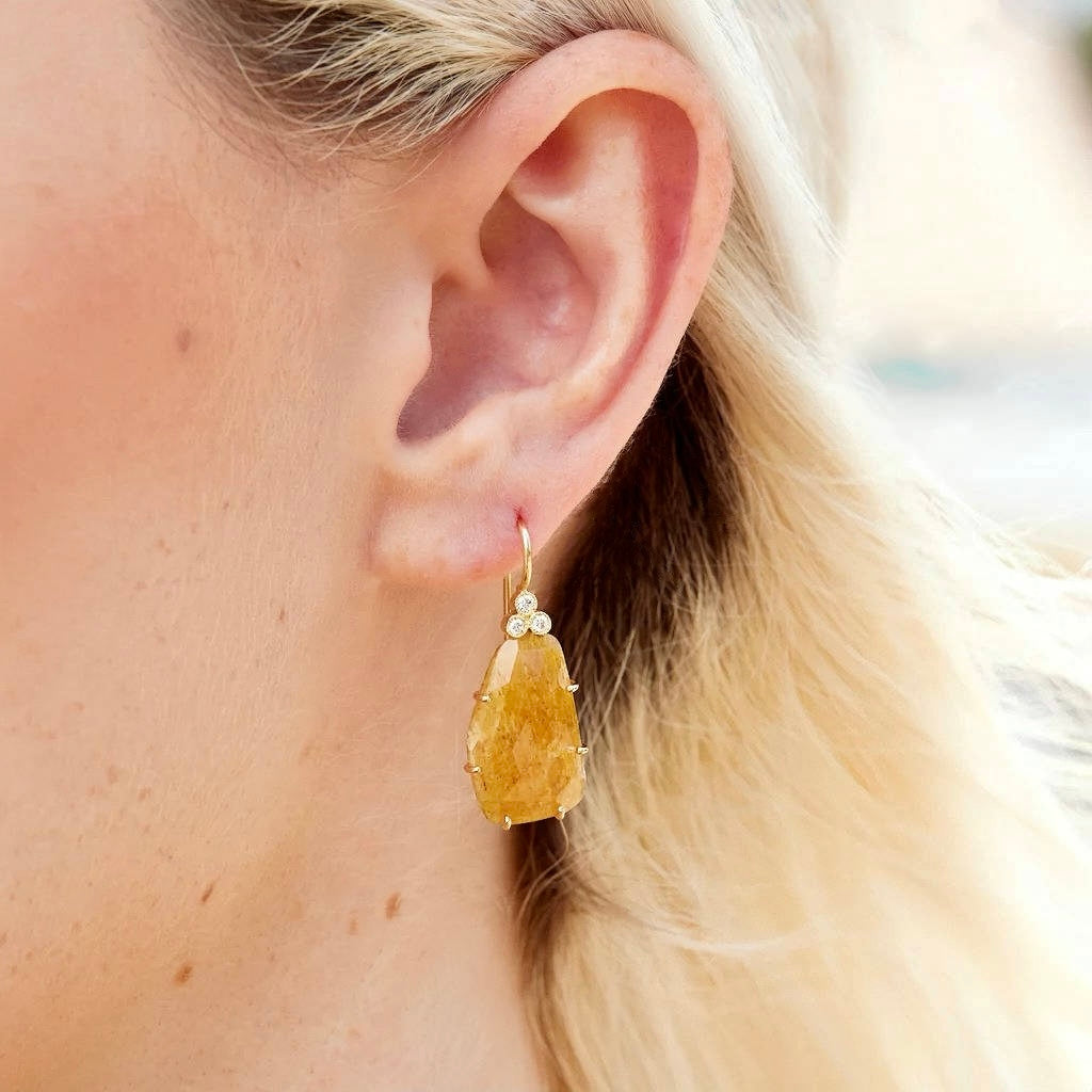 Yellow sapphire Slice Yellow Gold Drop Earrings - Alternate View 2
