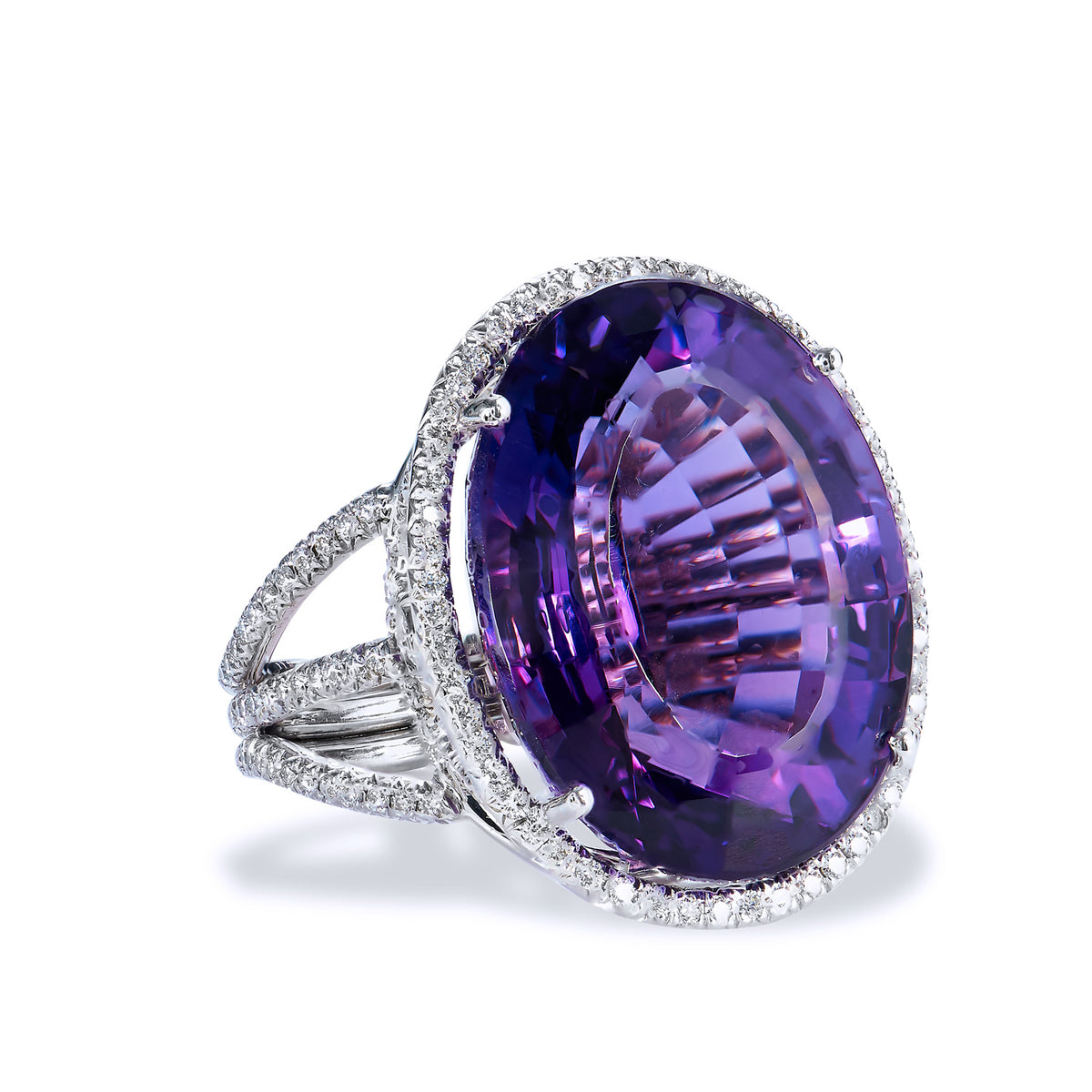 22.70 Carat Amethyst and Diamond Cocktail Ring - Alternate View 1