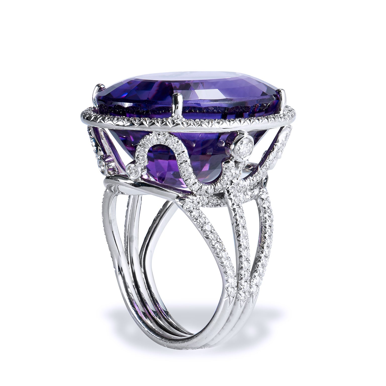 22.70 Carat Amethyst and Diamond Cocktail Ring Rings H&amp;H Jewels