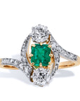 Emerald Diamond Yellow Gold Platinum Bypass Shank Ring Rings Estate & Vintage