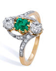 Emerald Diamond Yellow Gold Platinum Bypass Shank Ring Rings Estate & Vintage