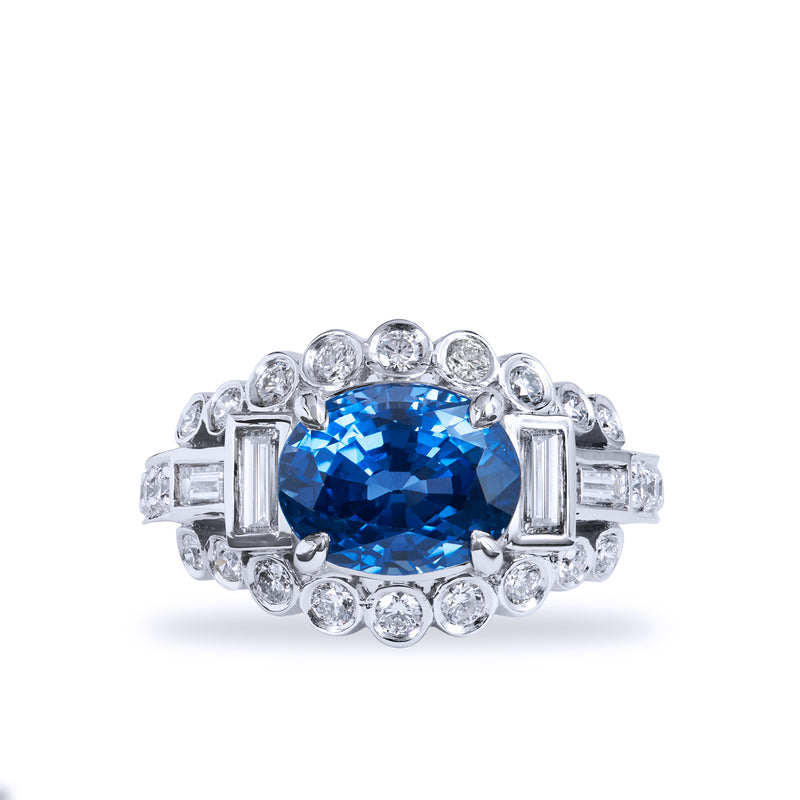 3.74 Carat Oval Ceylon Blue Sapphire And Diamond Ring Rings H&H Jewels