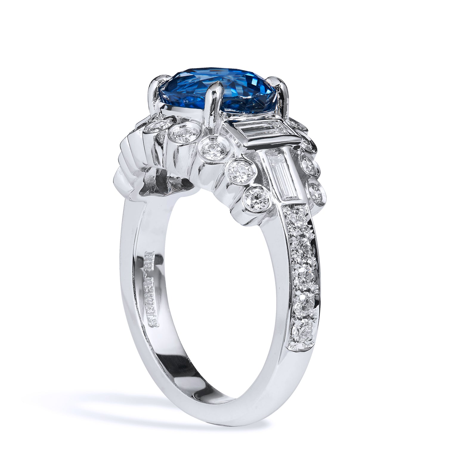 3.74 Carat Oval Ceylon Blue Sapphire And Diamond Ring Rings H&amp;H Jewels