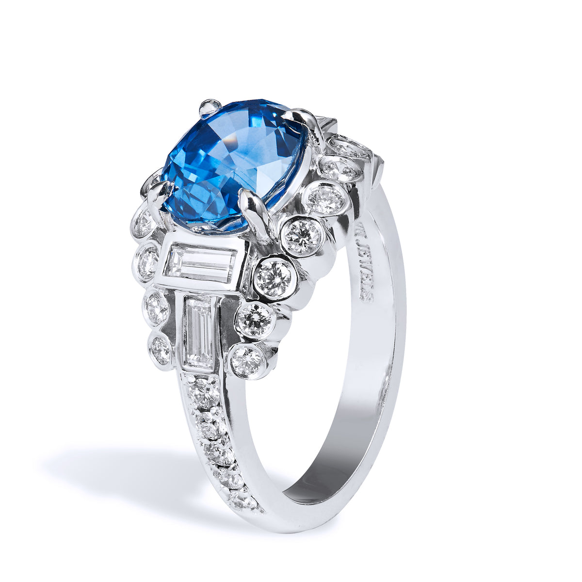 3.74 Carat Oval Ceylon Blue Sapphire And Diamond Ring - Alternate View 1
