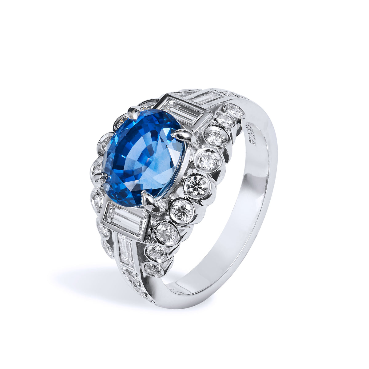 3.74 Carat Oval Ceylon Blue Sapphire And Diamond Ring - Alternate View 3