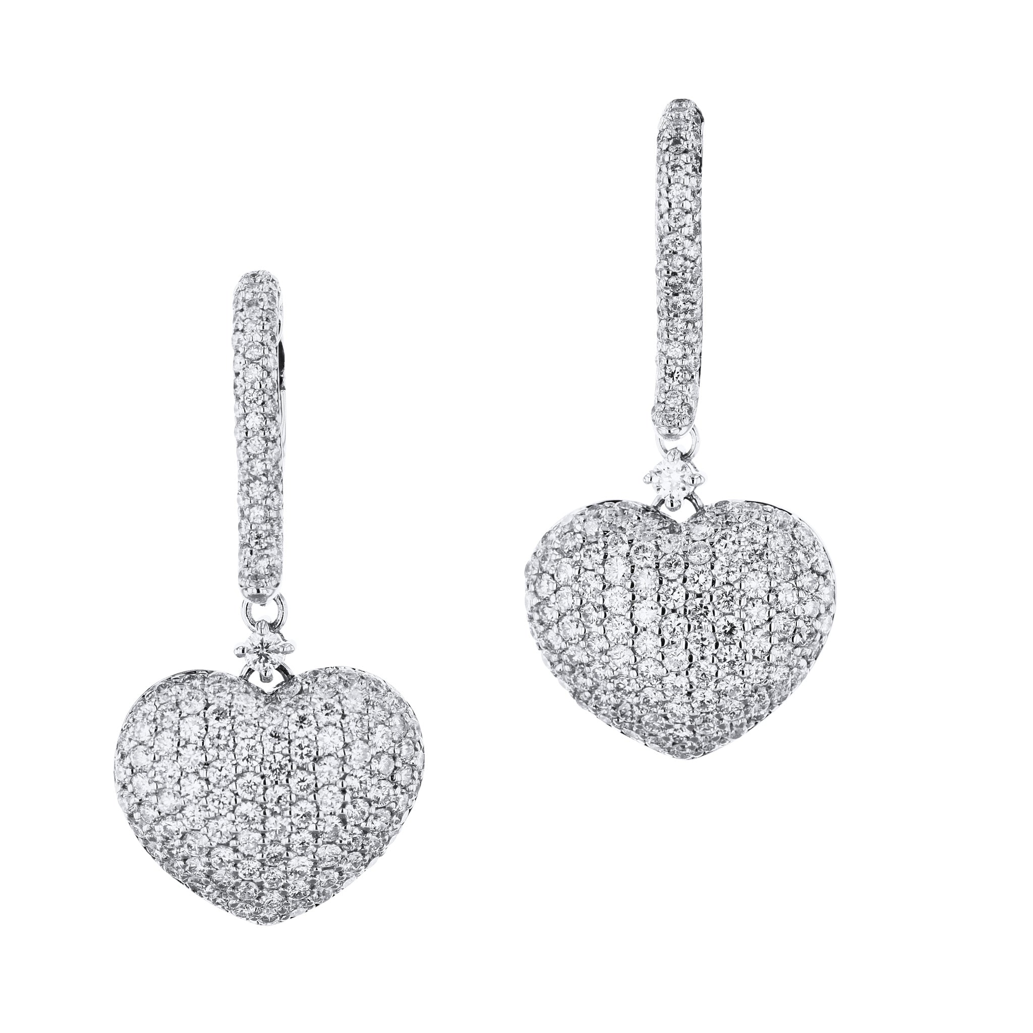 White Gold Heart Diamond Pave Drop Earrings Earrings Curated by H