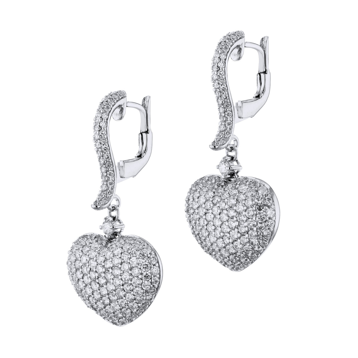 White Gold Heart Diamond Pave Drop Earrings - Alternate View 1
