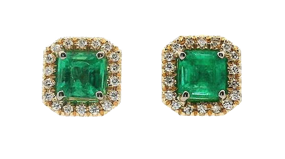 1.06ct Zambian Emerald Diamond Yellow Gold Stud Earrings Earrings H&H Jewels