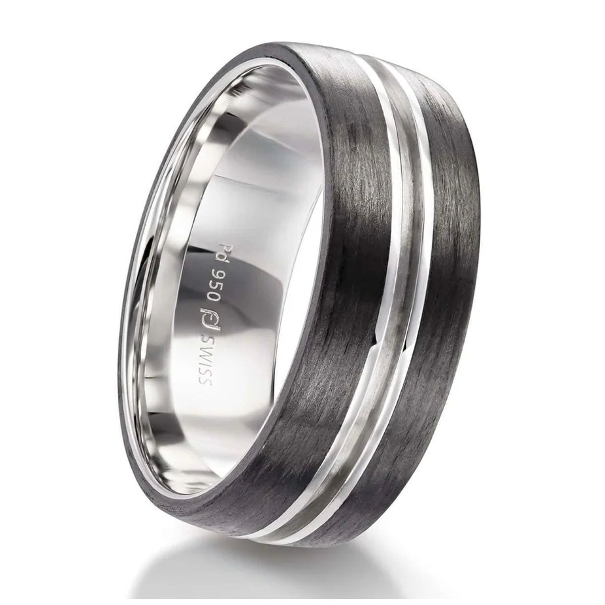 Palladium and Carbon 8mm Wedding Band Ring Rings Furrer Jacot