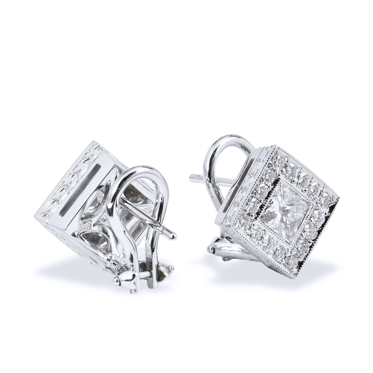 Princess-Cut Diamond Gold Earrings - Alternate View 1