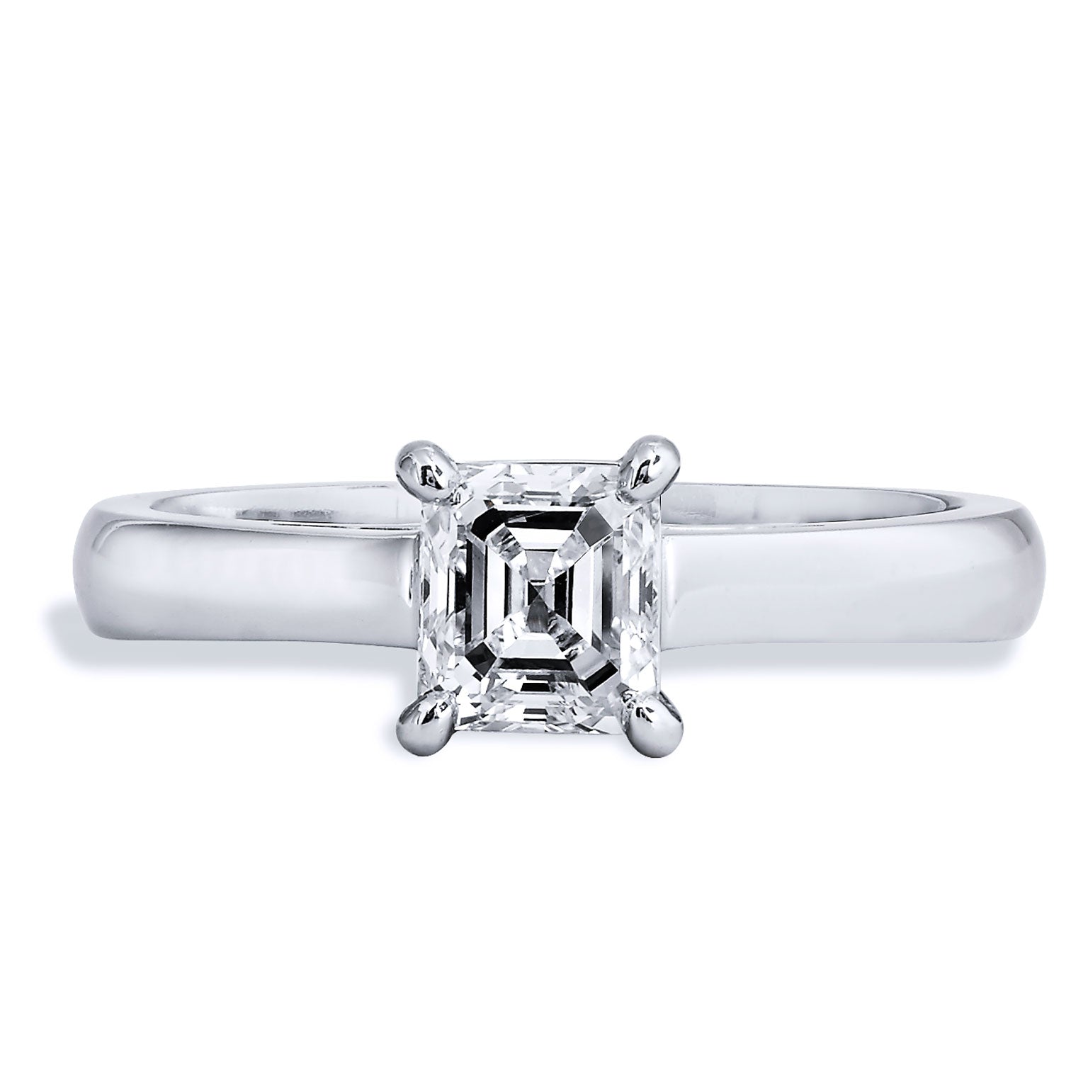 0.76 Emerald Step Cut Diamond Solitaire Platinum Engagement Ring Engagement Rings H&amp;H Jewels