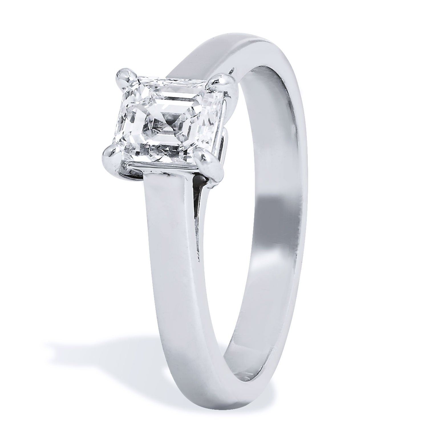 0.76 Emerald Step Cut Diamond Solitaire Platinum Engagement Ring Engagement Rings H&amp;H Jewels