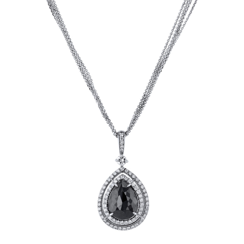 Pear-Shape Rose Cut Black Diamond Pendant Necklace Necklaces H&H Jewels