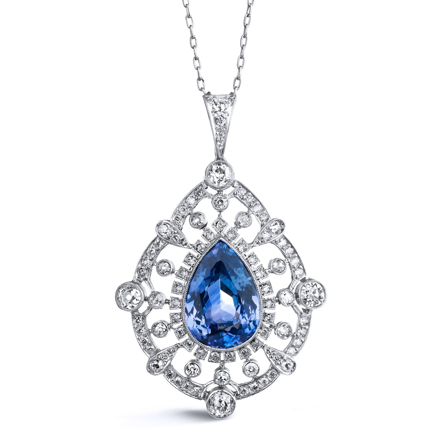 9.83 Carat Edwardian Sapphire and Diamond Pendant Pendants Estate &amp; Vintage