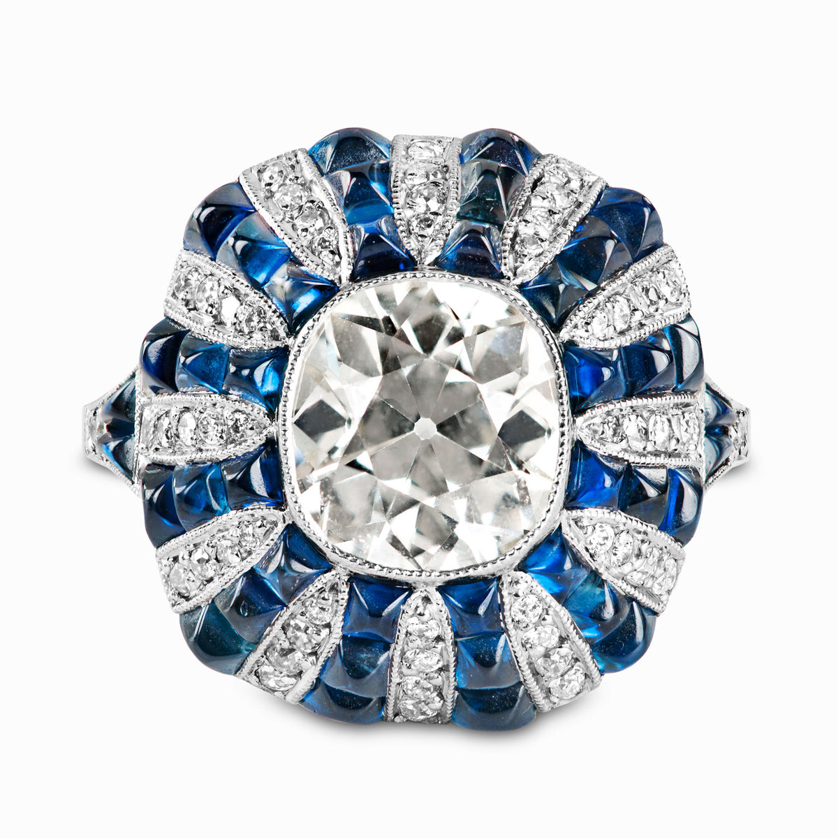 2.63 Carat Diamond & Blue Sugar Loaf Sapphire Ring Engagement Rings Estate & Vintage