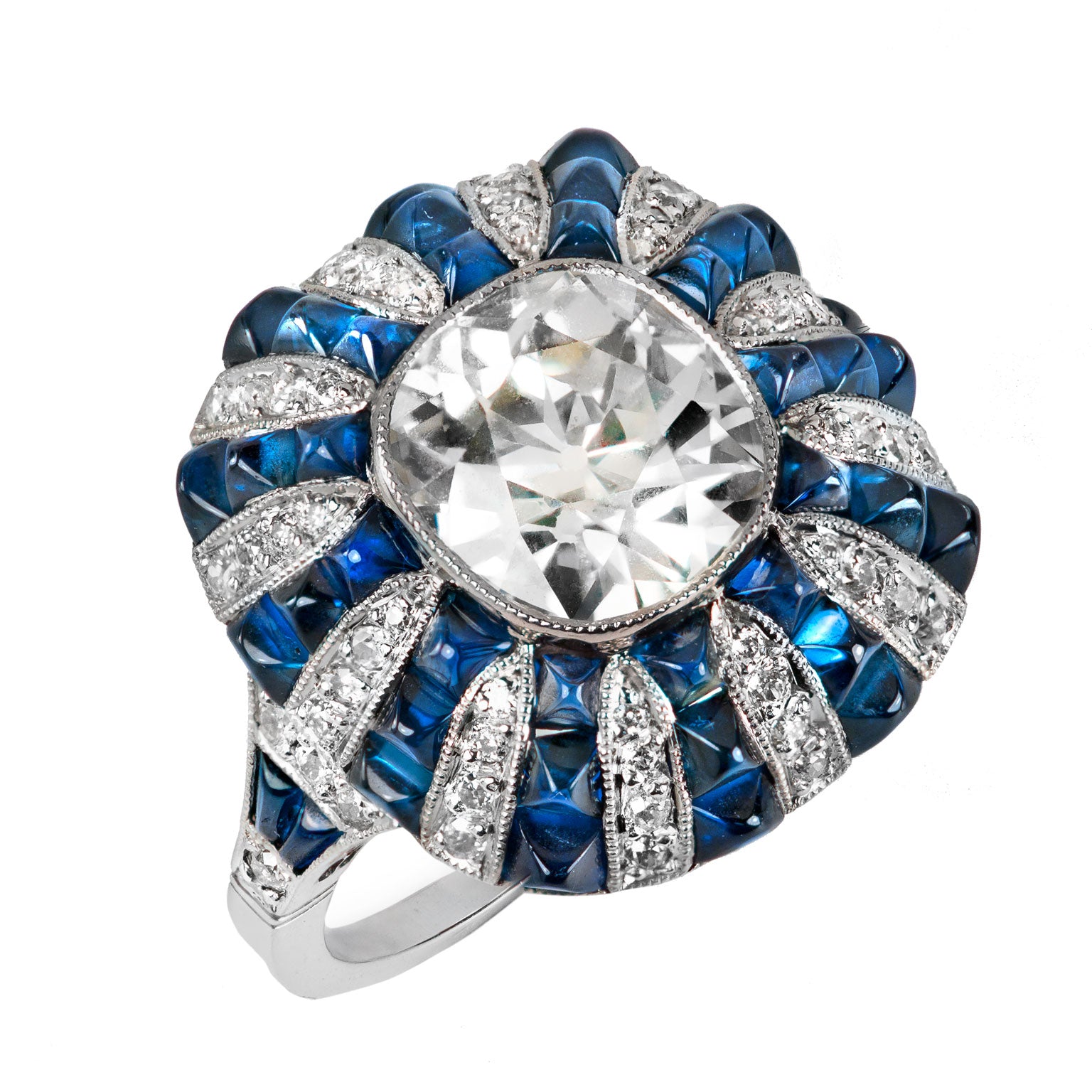 2.63 Carat Diamond &amp; Blue Sapphire Ring Engagement Rings Estate &amp; Vintage