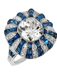 2.63 Carat Diamond & Blue Sapphire Ring Engagement Rings Estate & Vintage
