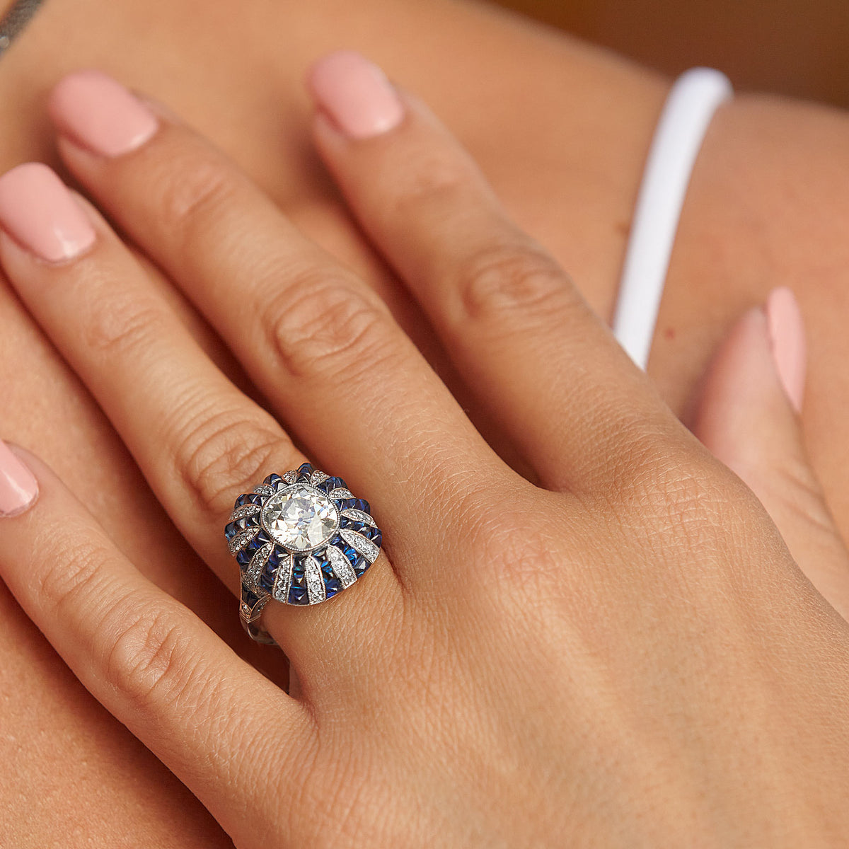 2.63 Carat Diamond & Blue Sugar Loaf Sapphire Ring - Alternate View 2