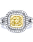1.03 Carat Fancy Yellow Cushion Cut Diamond And Pave Diamond Gold Ring Rings H&H Jewels