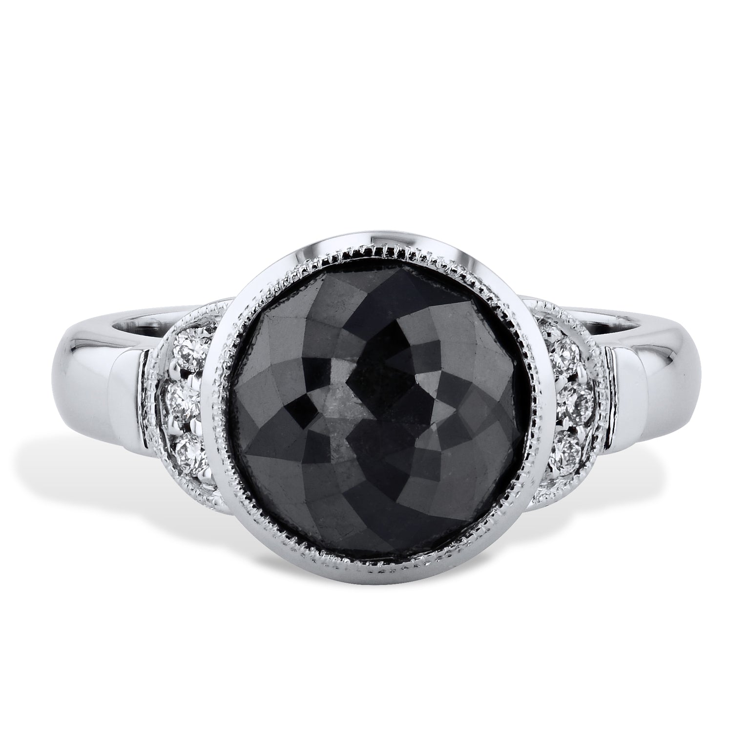 Rose Cut Round Black Diamond Pave White Gold Ring Rings H&amp;H Jewels