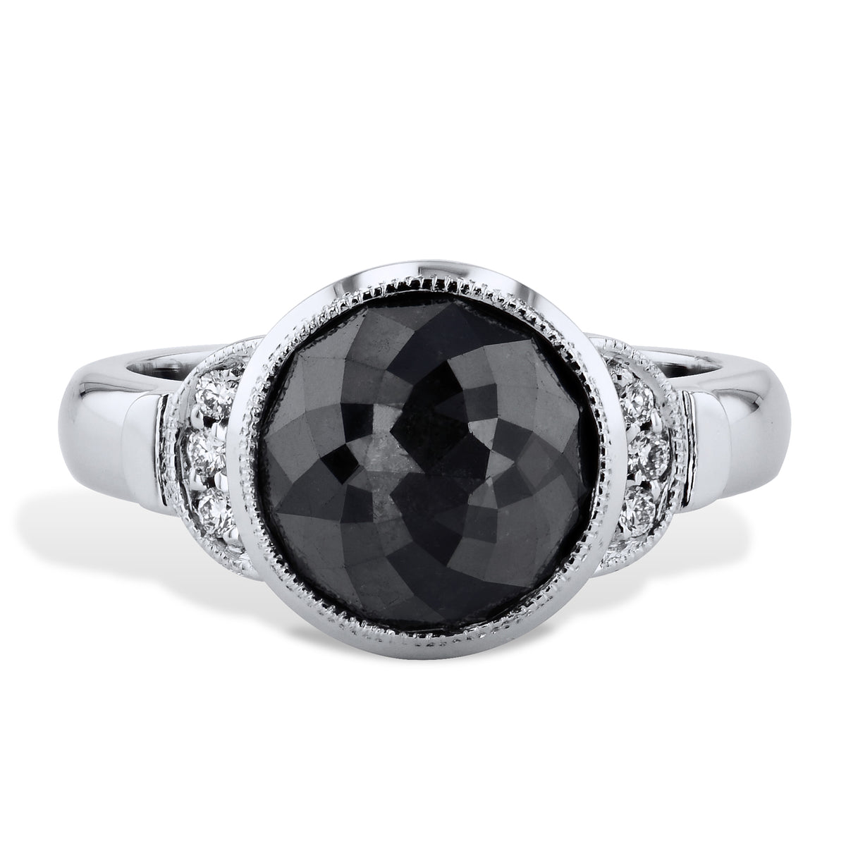 Rose Cut Round Black Diamond Pave White Gold Ring Rings H&H Jewels