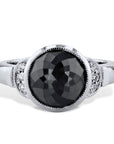 Rose Cut Round Black Diamond Pave White Gold Ring Rings H&H Jewels