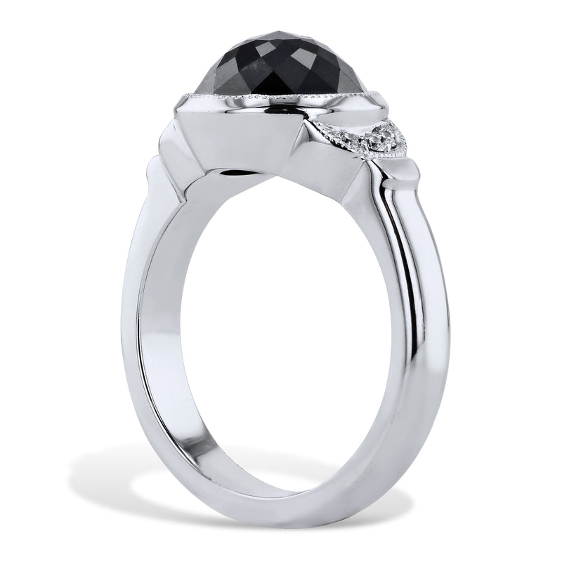 Rose Cut Round Black Diamond Pave White Gold Ring Rings H&H Jewels