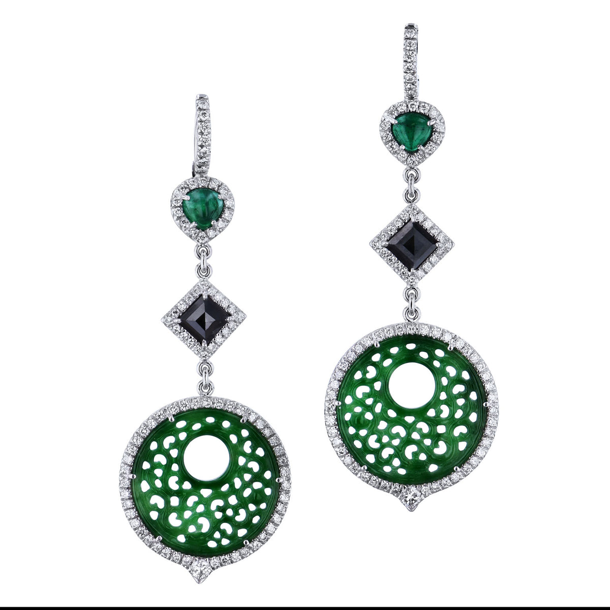 Jadeite And Emerald Modern Dangle Earrings Earrings H&H Jewels