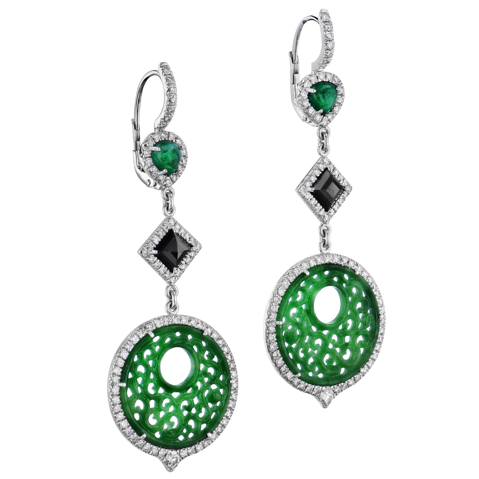 Jadeite And Emerald Modern Dangle Earrings Earrings H&amp;H Jewels