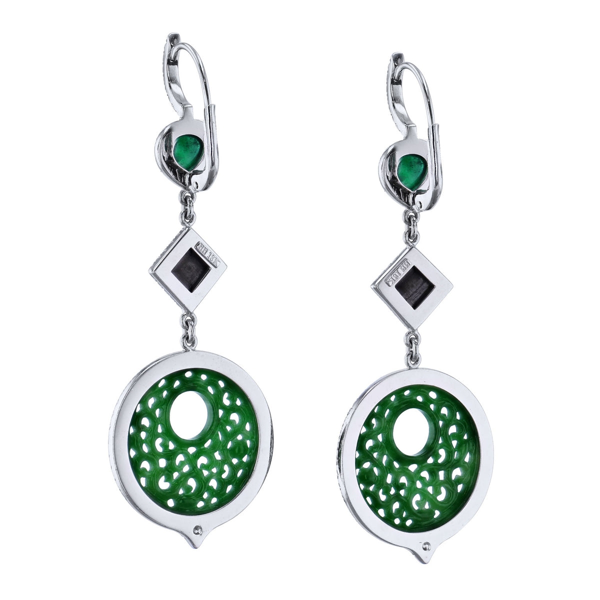 Jadeite And Emerald Modern Dangle Earrings - Alternate View 2