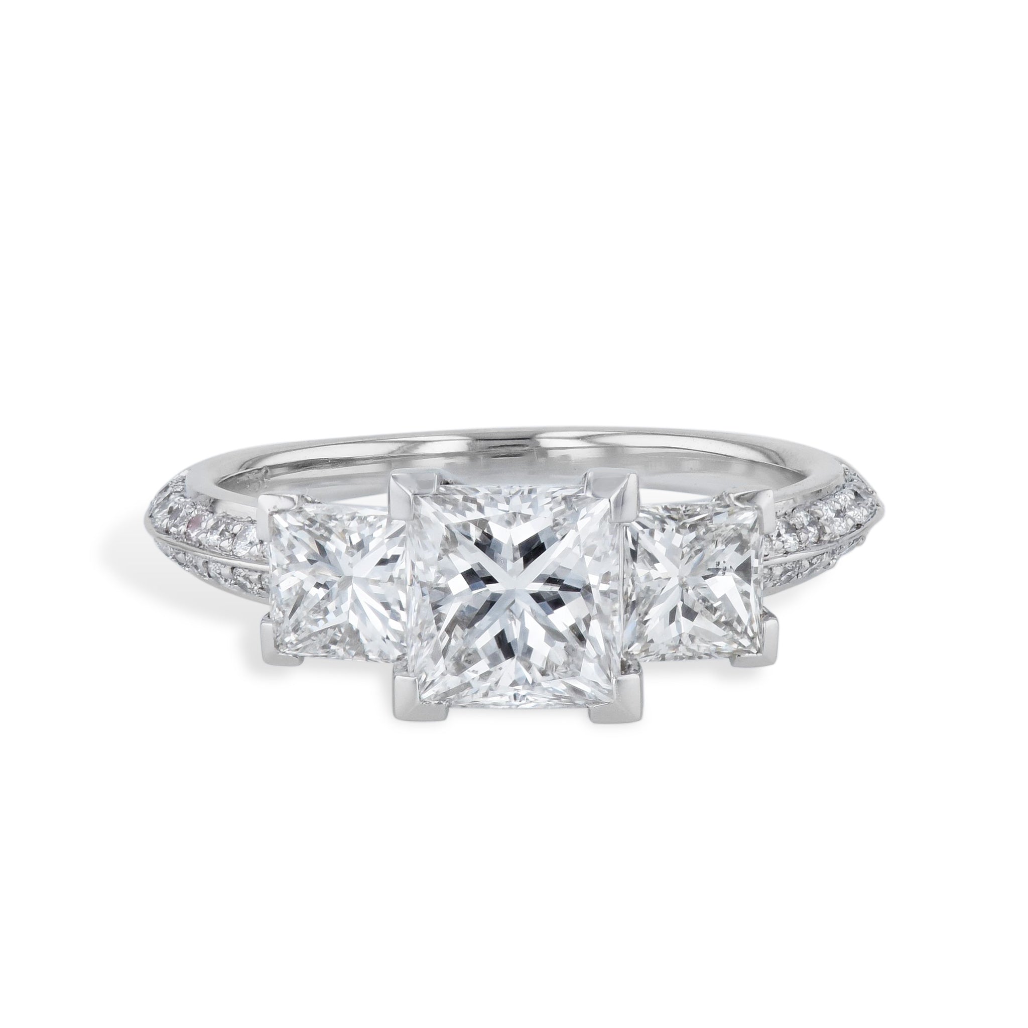 Platinum 3 Princess Cut Diamond Engagement Ring Rings H&amp;H Jewels