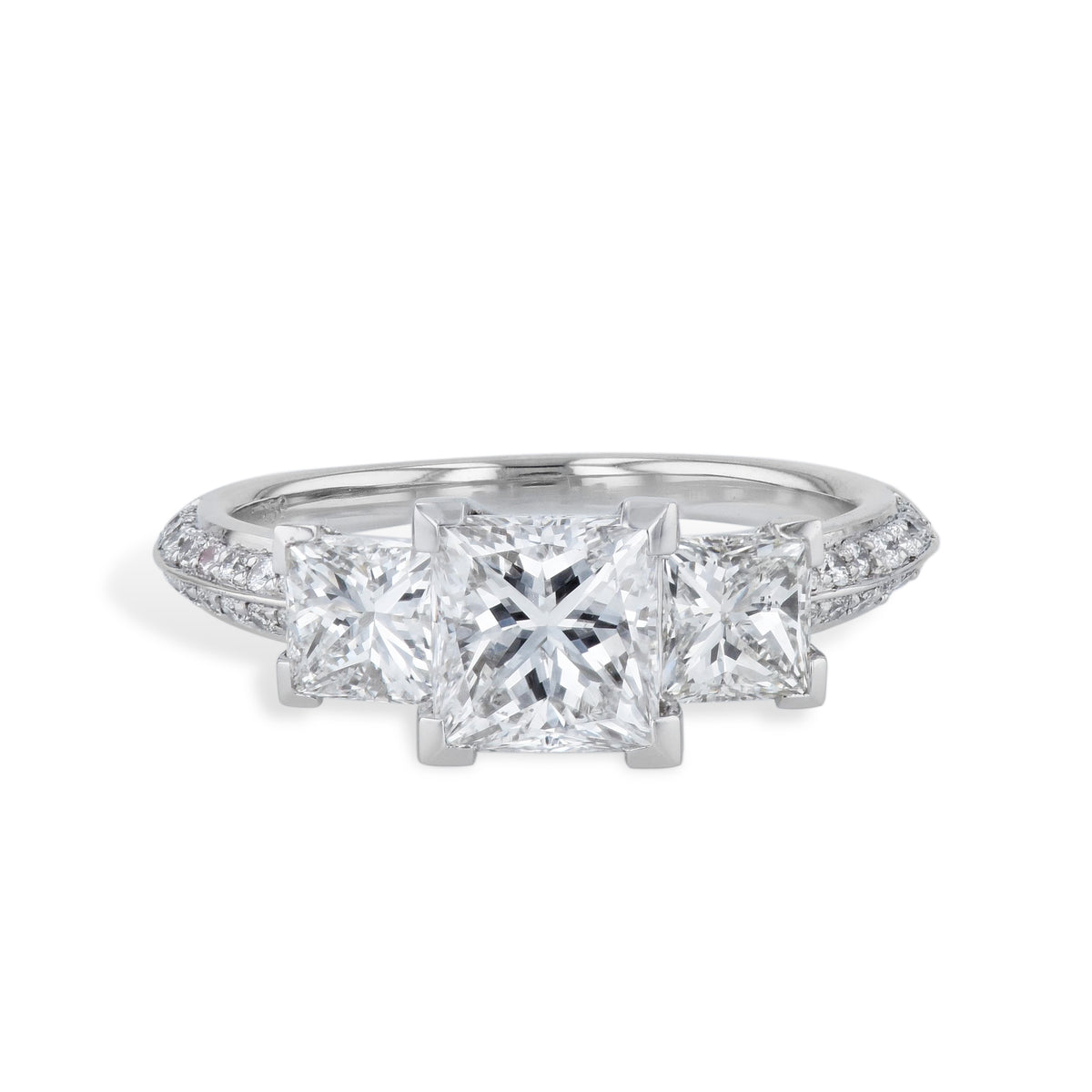 Platinum 3 Princess Cut Diamond Engagement Ring Rings H&H Jewels