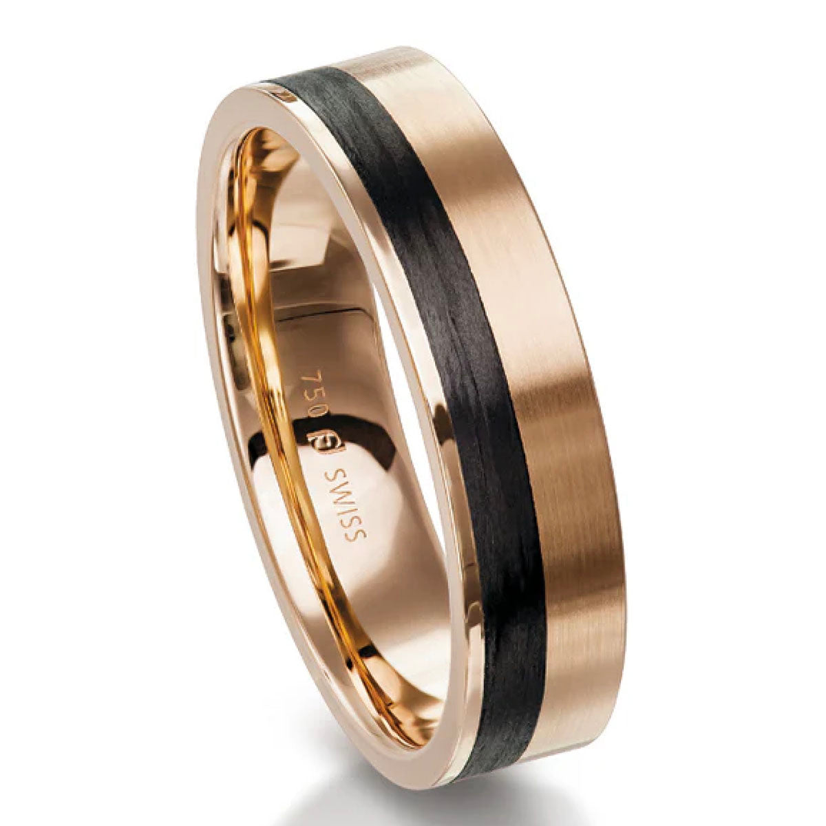 18k Rose Gold and Carbon Wedding Band Ring Rings Furrer Jacot