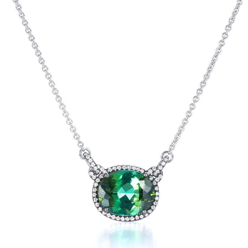 6.43 Carat Green Tourmaline And Diamond Pendant Necklace Necklaces H&H Jewels