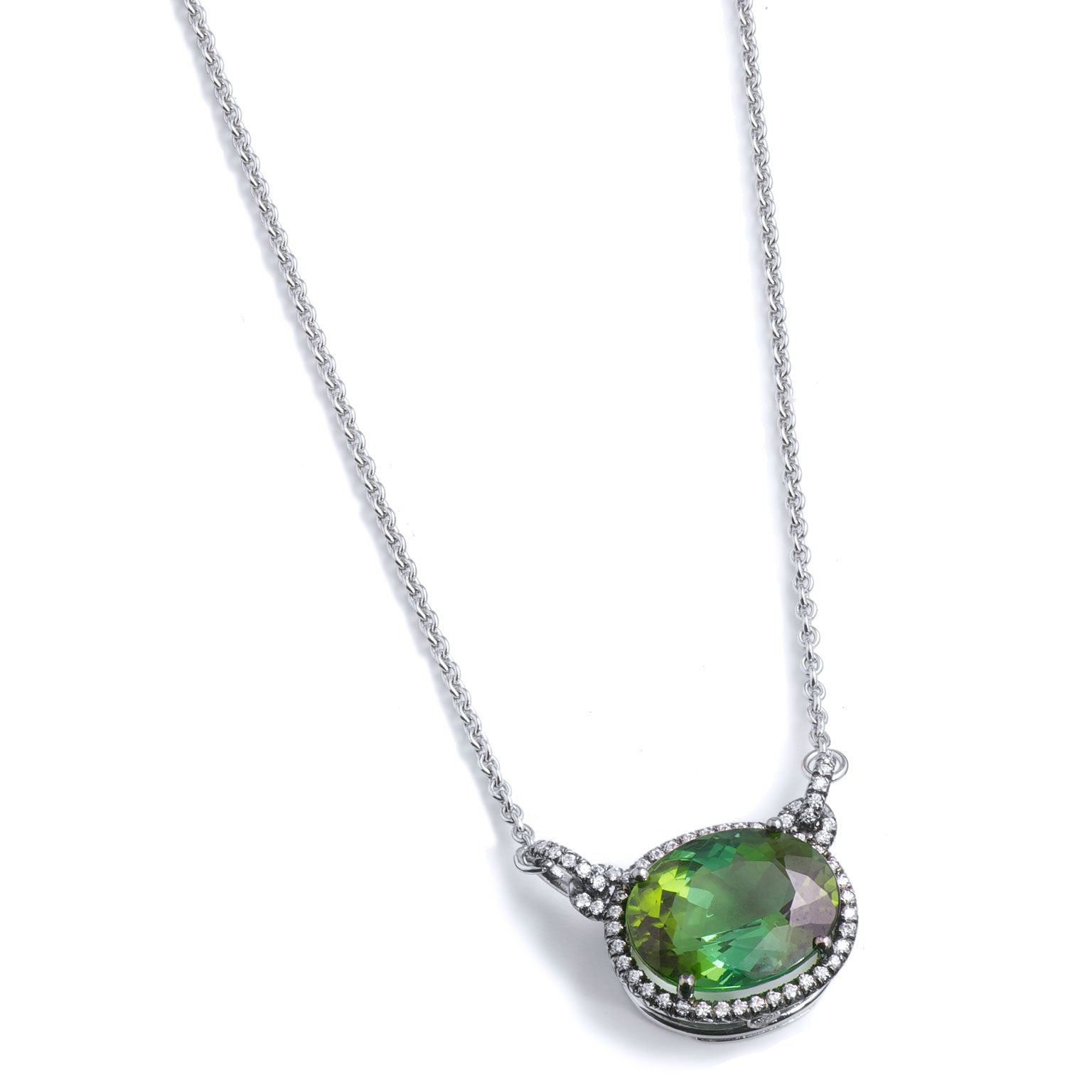6.43 Carat Green Tourmaline And Diamond Pendant Necklace Necklaces H&amp;H Jewels