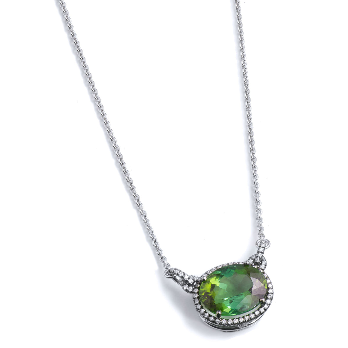 6.43 Carat Green Tourmaline And Diamond Pendant Necklace - Alternate View 2
