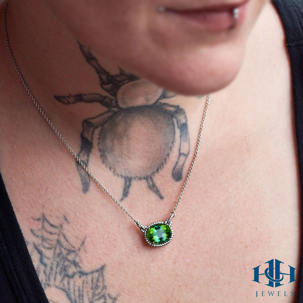 6.43 Carat Green Tourmaline And Diamond Pendant Necklace - Alternate View 3