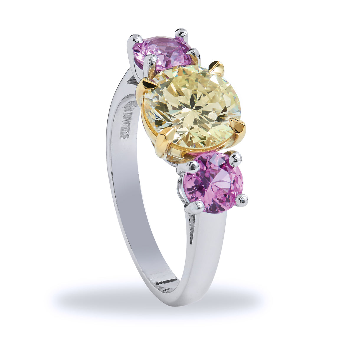 Three Stone Pink Sapphire And Diamond Ring - Alternate View 2